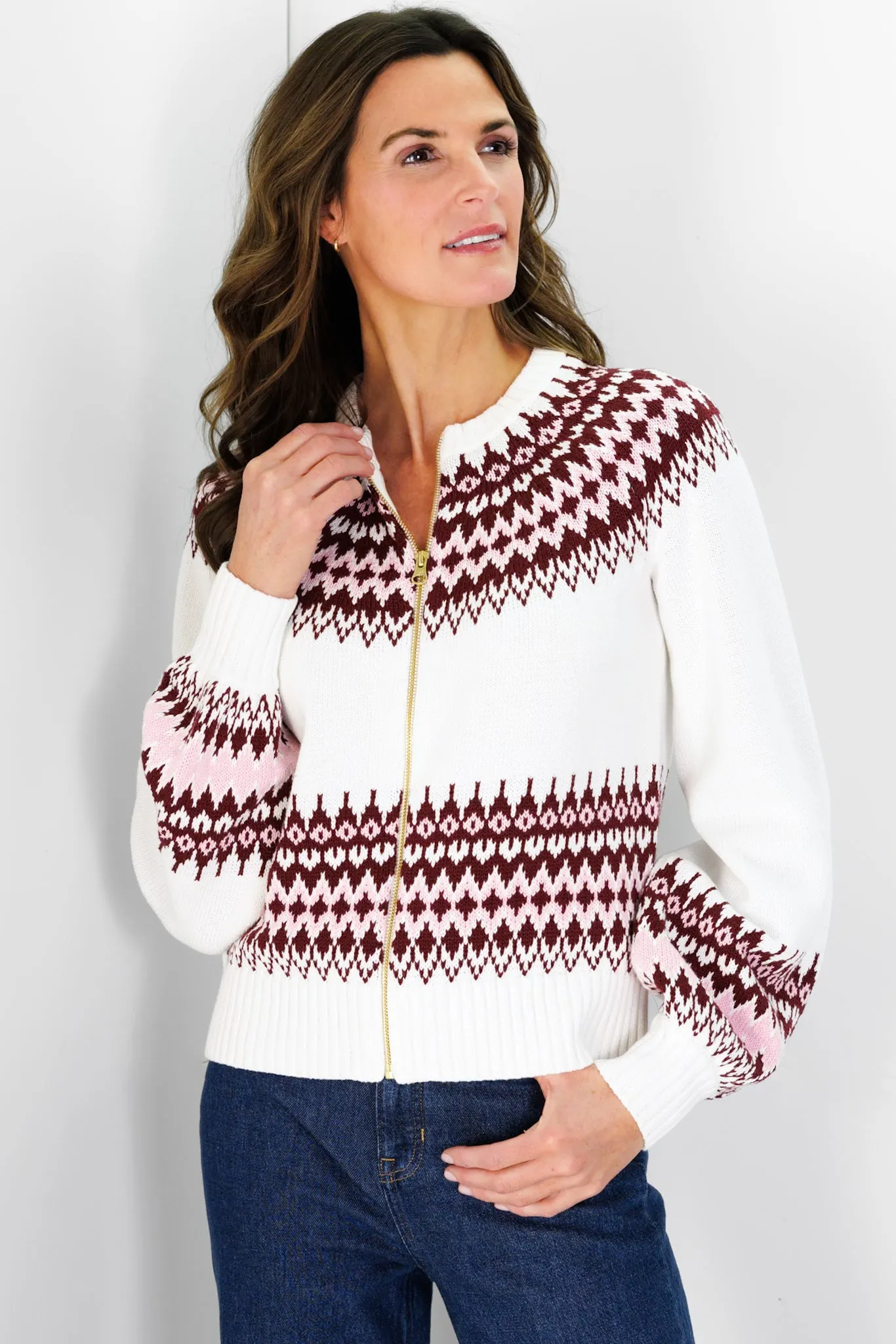 Fair Isle Zip Up Cardigan in Ivory sold by Duffield Lane product image thumbnail 4