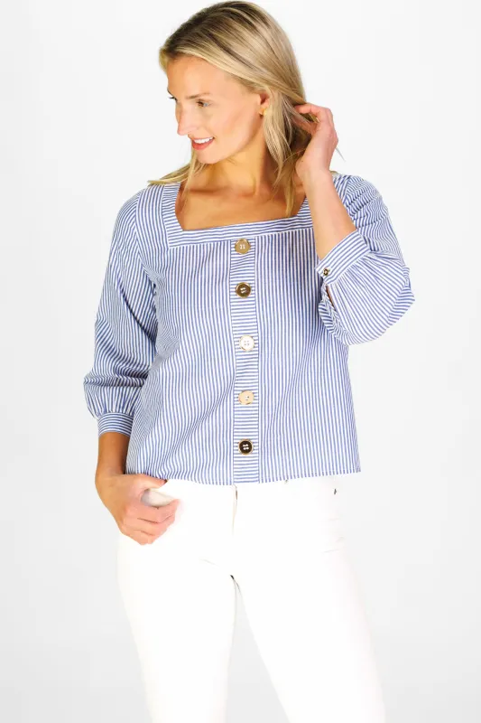Elise Top in Navy & White Stripe sold by Duffield Lane