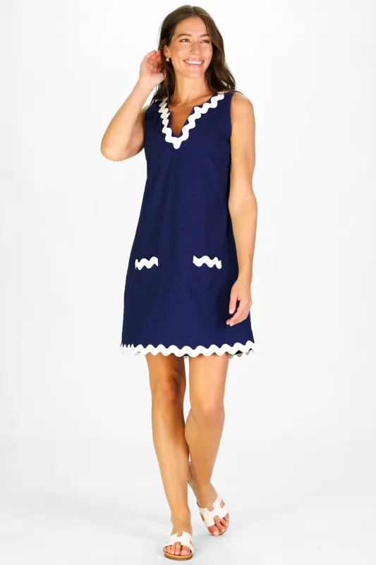 Ric Rac Grand Dress in Navy Eyelet sold by Duffield Lane