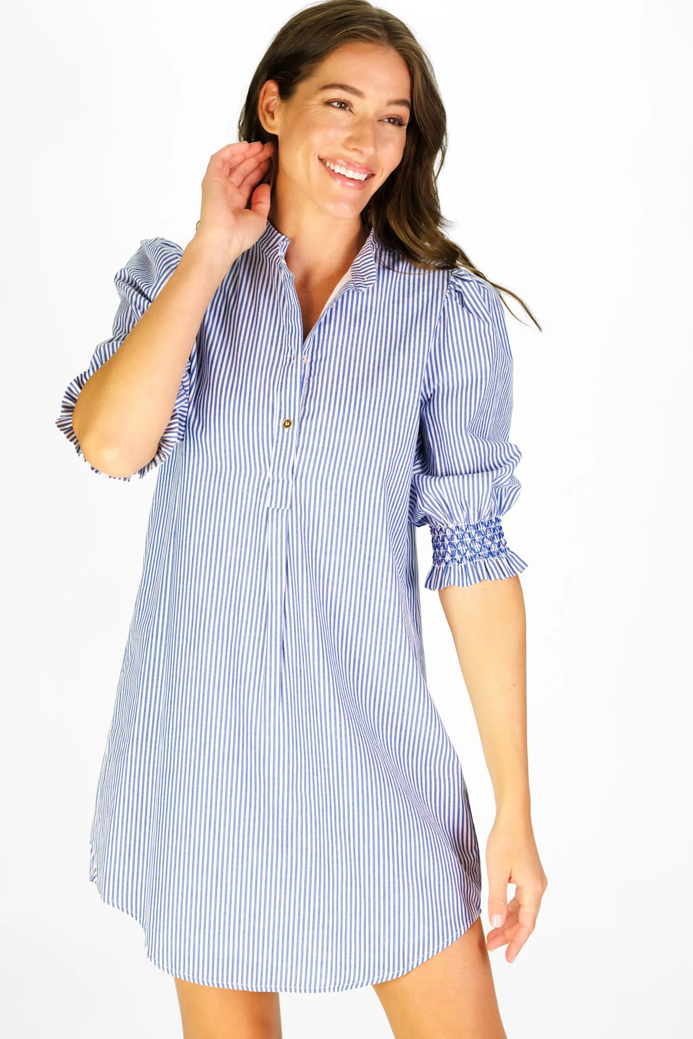 Percy Popover Dress in Navy & White Stripe sold by Duffield Lane product image thumbnail 2