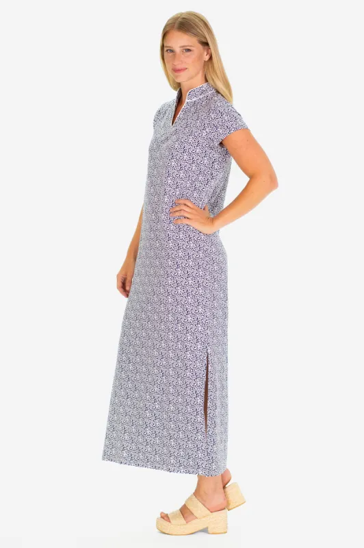 The Gaia Maxi Dress in Navy Floret sold by Duffield Lane