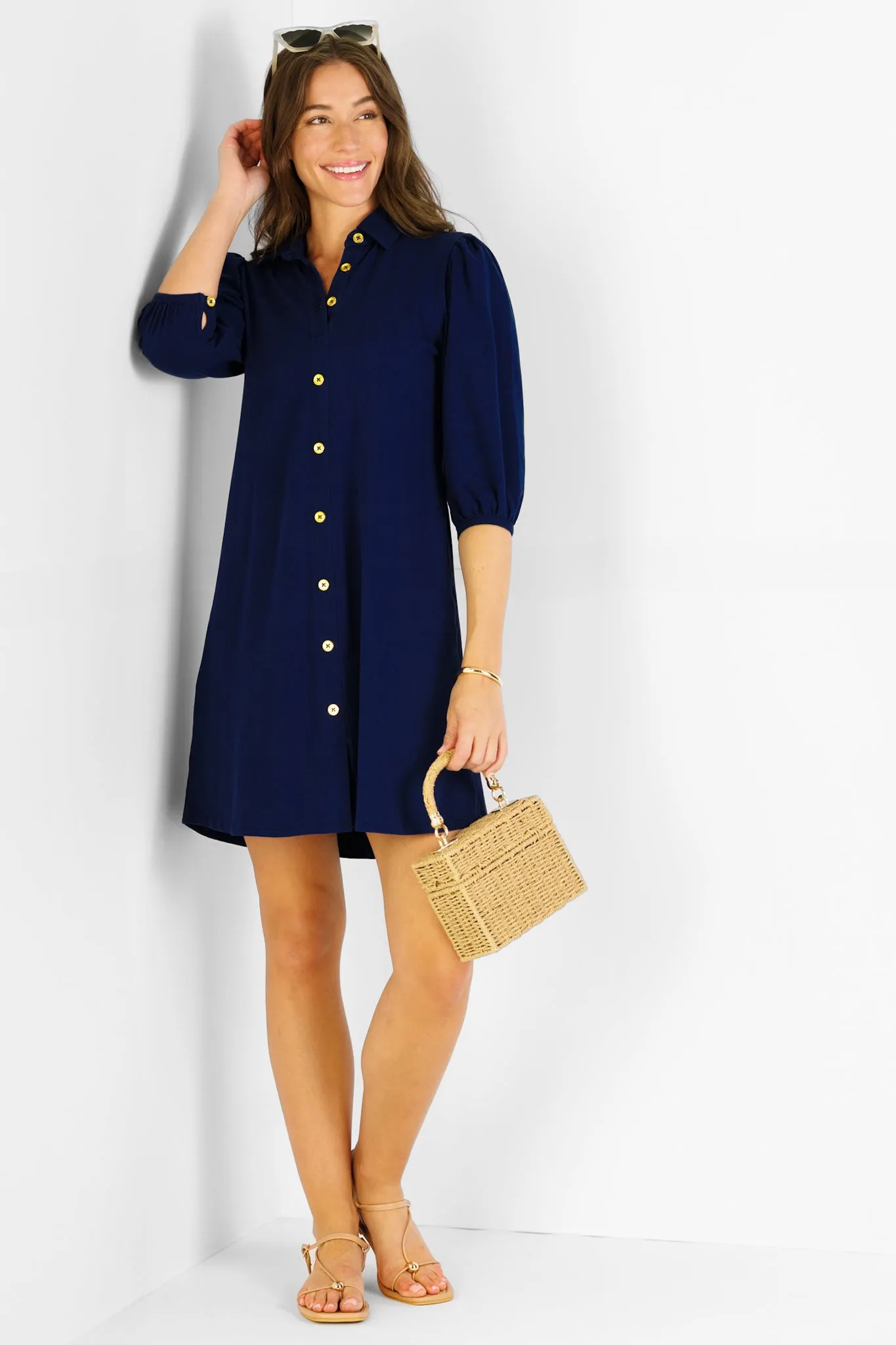 Ashlynn Dress in Solid Navy sold by Duffield Lane