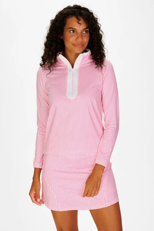 Active Tory Quarter Zip in Light Pink Seersucker Stripe sold by Duffield Lane