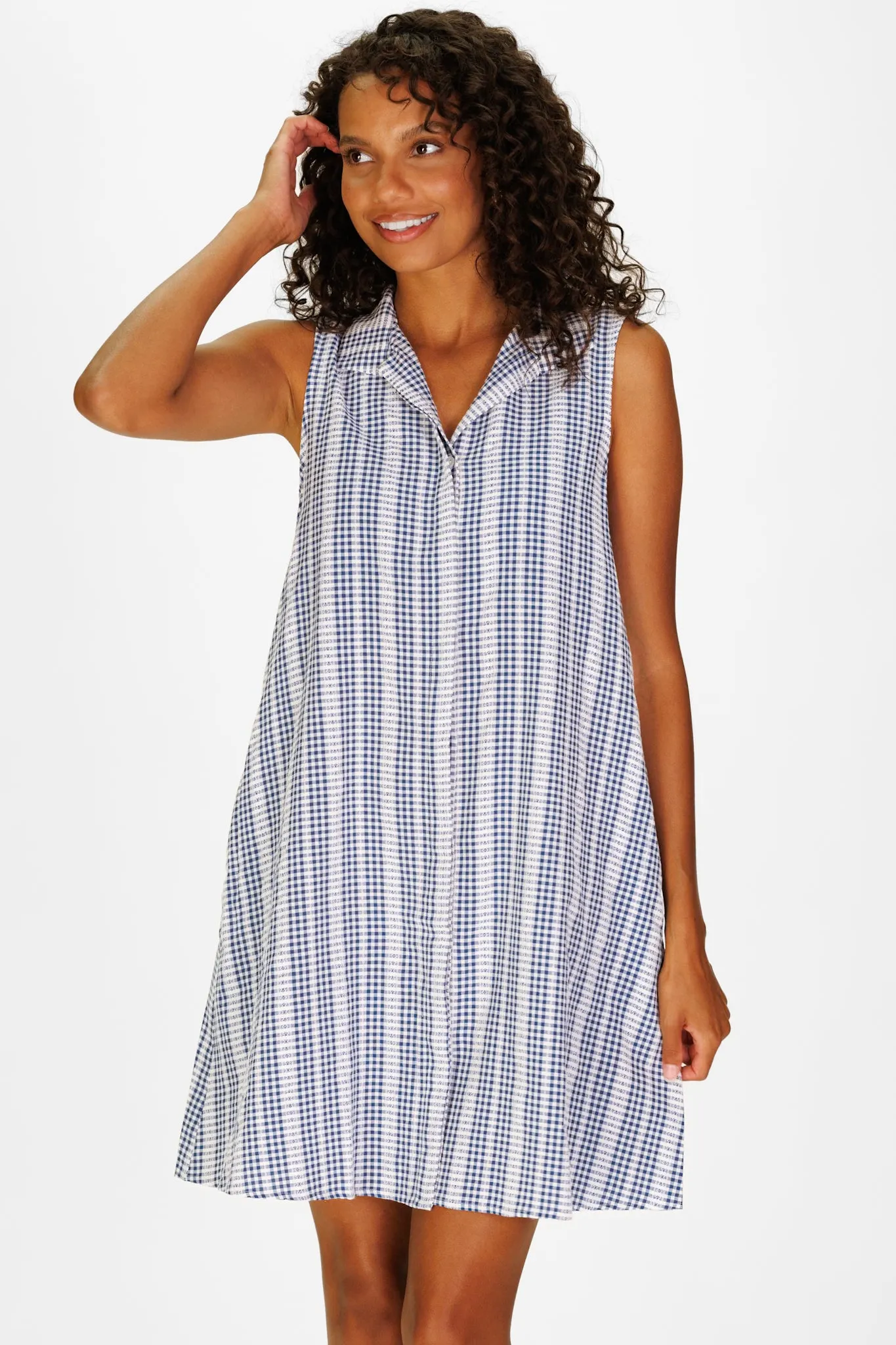 Jan Dress in Navy Embroidered Gingham sold by Duffield Lane product image thumbnail 3
