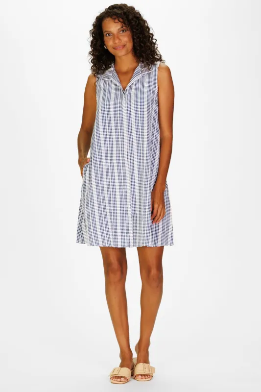 Jan Dress in Navy Embroidered Gingham made by Duffield Lane