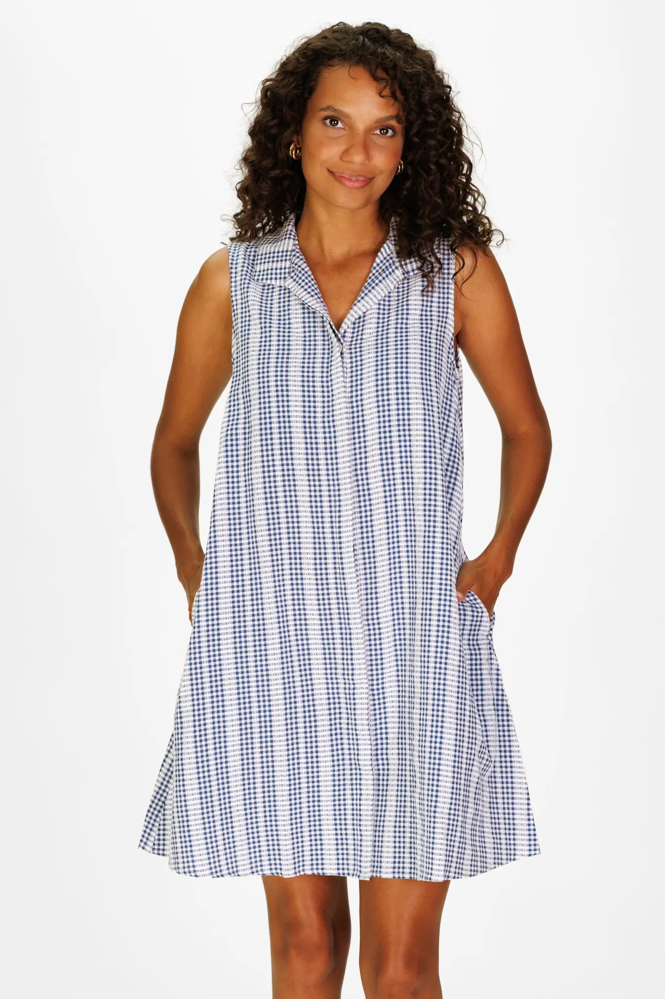 Jan Dress in Navy Embroidered Gingham sold by Duffield Lane product image thumbnail 4