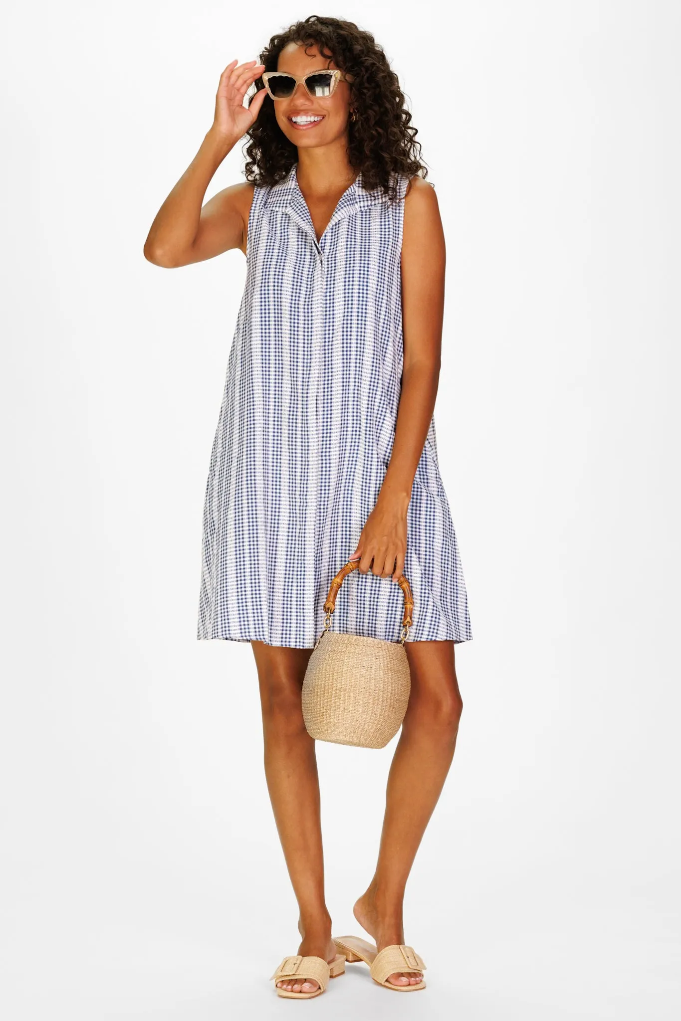 Jan Dress in Navy Embroidered Gingham sold by Duffield Lane product image thumbnail 5