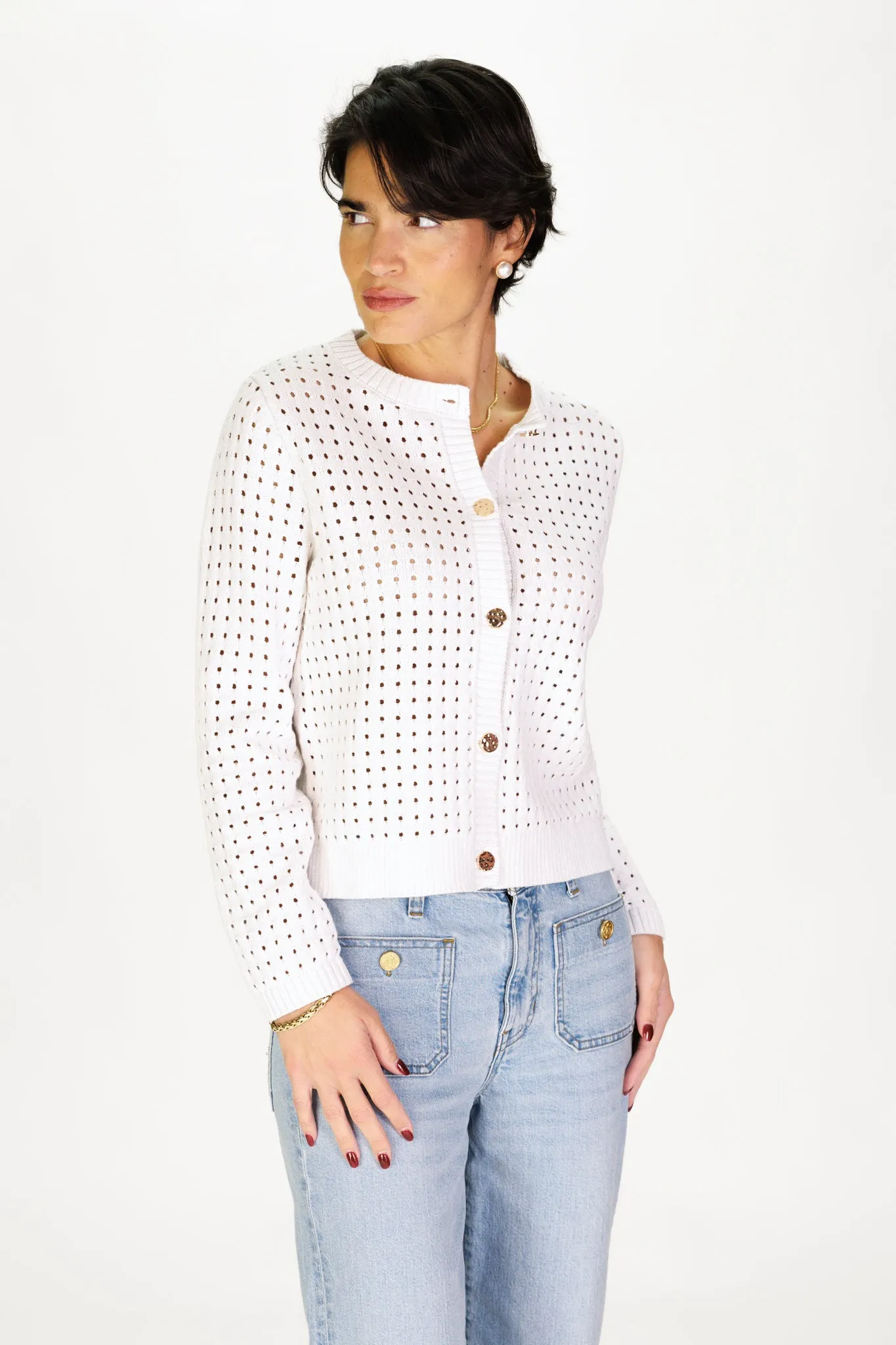 Pointelle Cardigan in White sold by Duffield Lane product image thumbnail 5