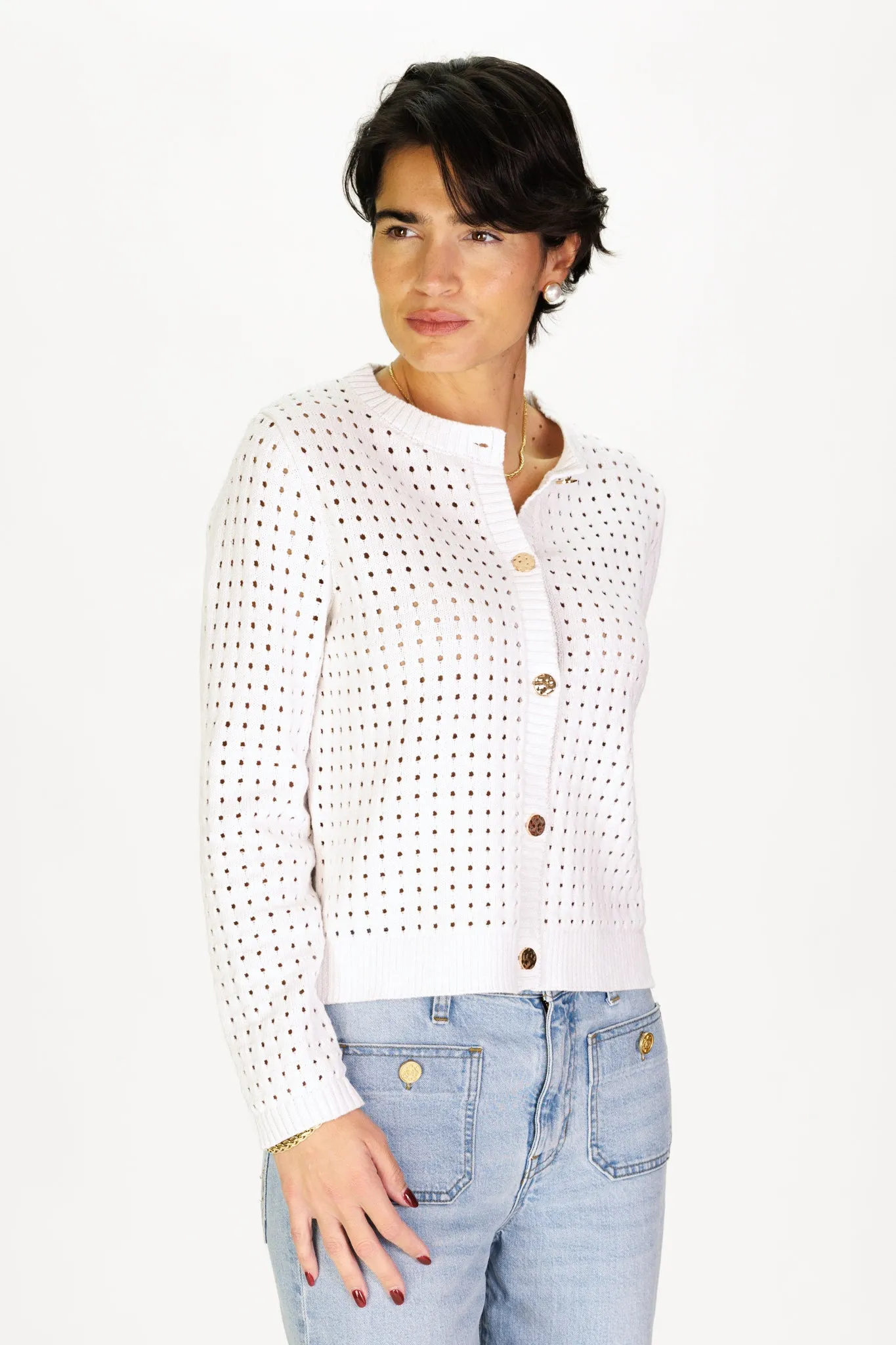 Pointelle Cardigan in White sold by Duffield Lane product image thumbnail 2