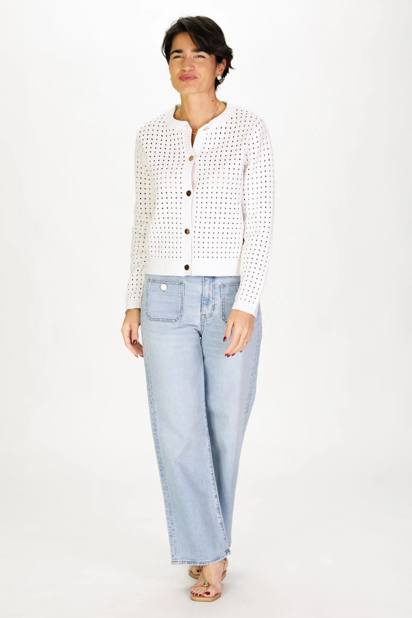 Pointelle Cardigan in White sold by Duffield Lane product image thumbnail 3