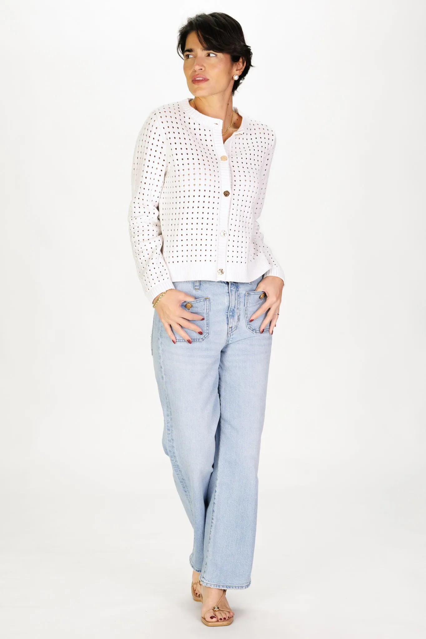 Pointelle Cardigan in White sold by Duffield Lane product image thumbnail 4