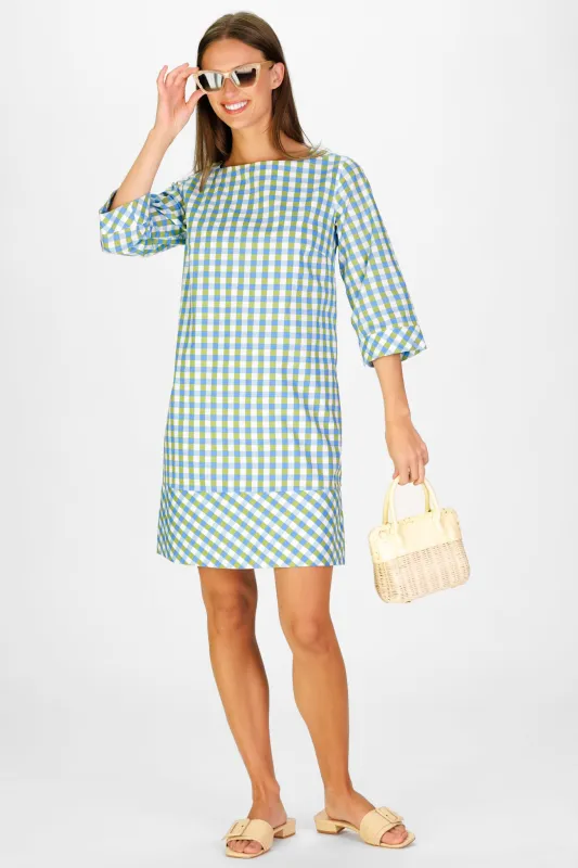 Tilda Dress in Green & Blue Gingham made by Duffield Lane