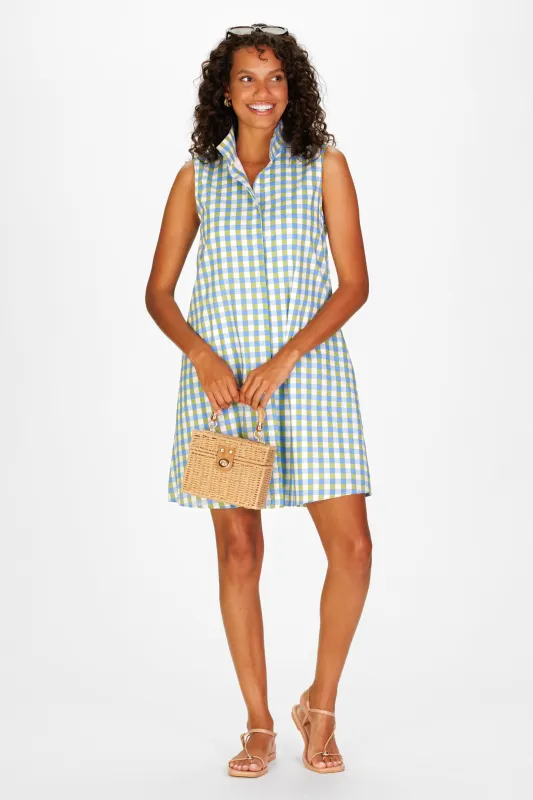 Jan Dress in Green & Blue Gingham made by Duffield Lane