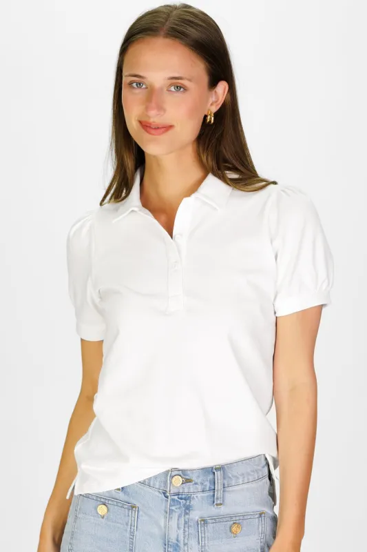 Palmer Polo Top in White made by Duffield Lane