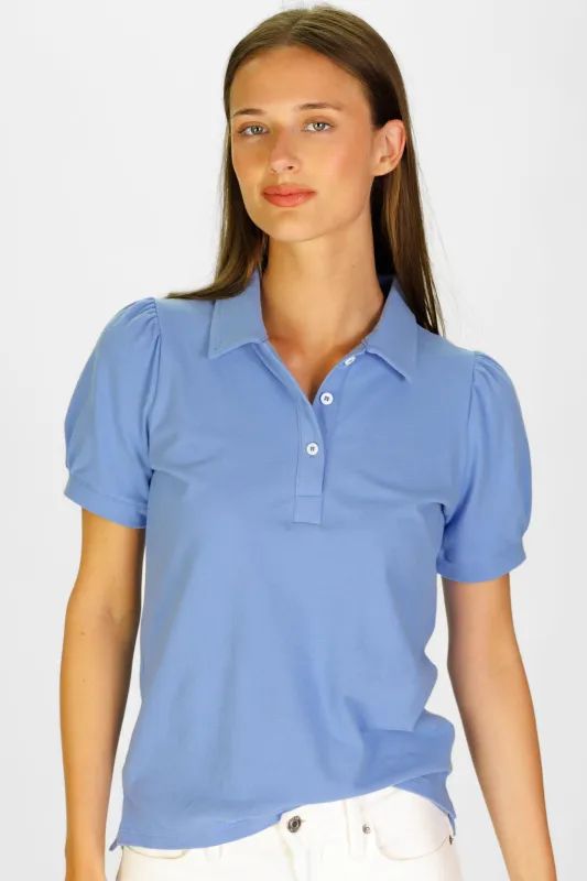 Palmer Polo Top in Cornflower Blue made by Duffield Lane