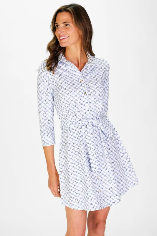 Camila Dress in Cornflower Trellis made by Duffield Lane