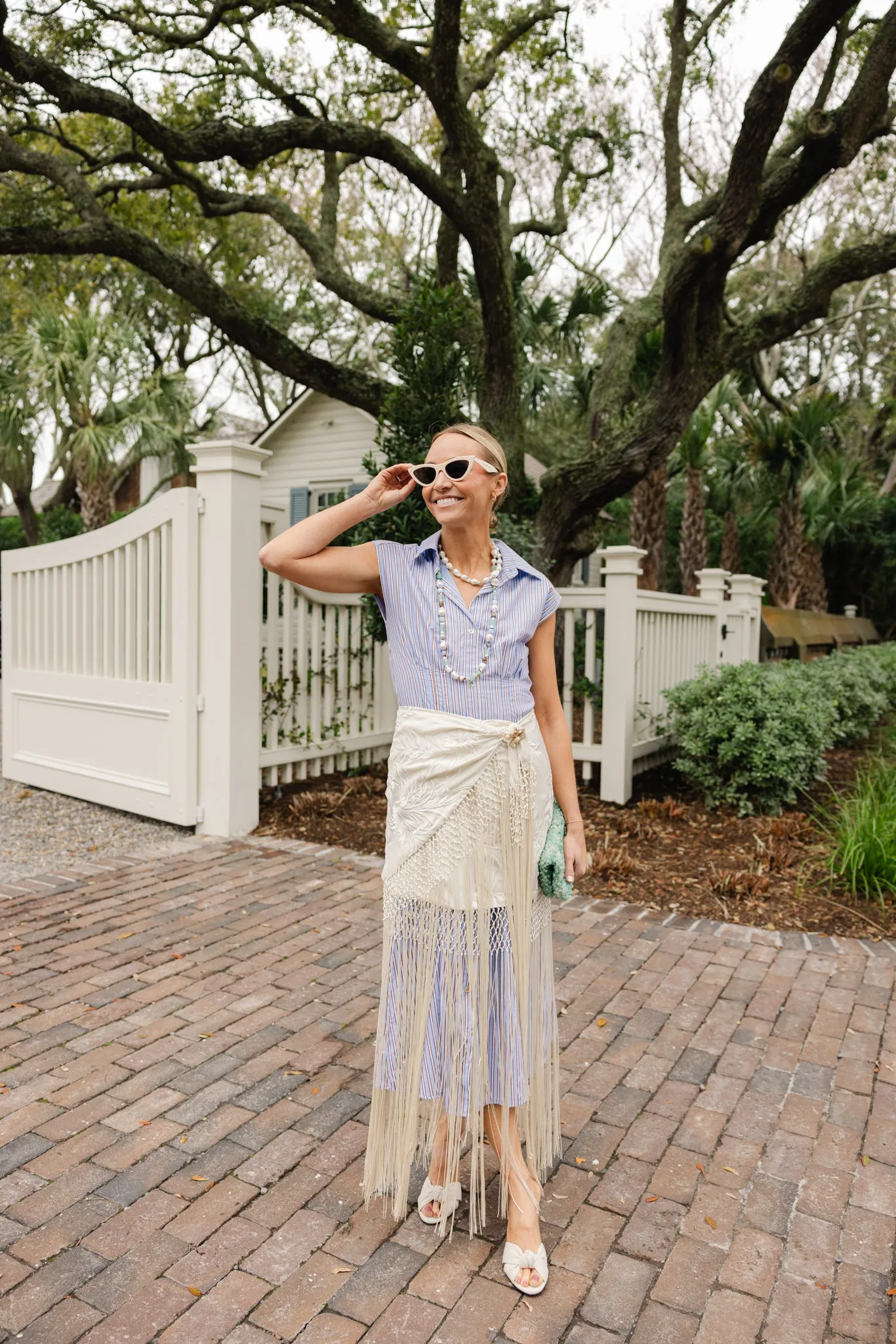 Pleated Callahan Dress in Driftwood Blue Stripe sold by Duffield Lane product image thumbnail 5
