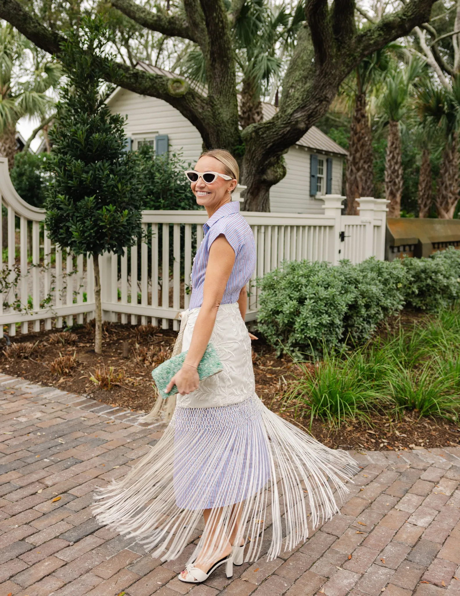 Pleated Callahan Dress in Driftwood Blue Stripe sold by Duffield Lane product image thumbnail 4