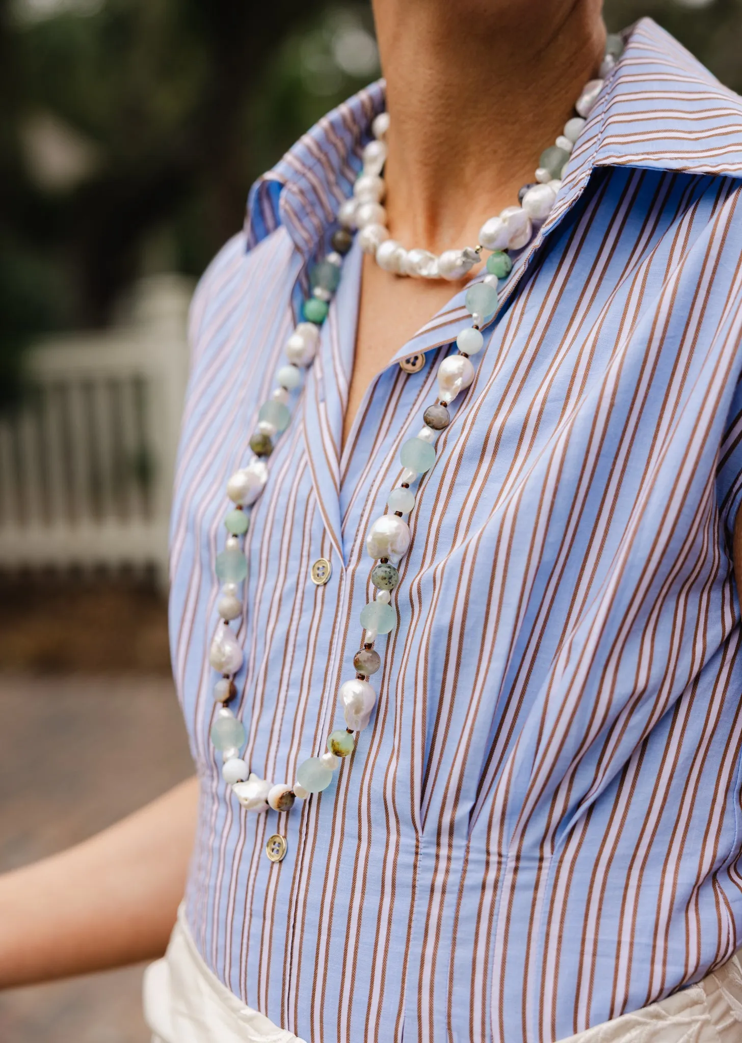 Pleated Callahan Dress in Driftwood Blue Stripe sold by Duffield Lane product image thumbnail 2