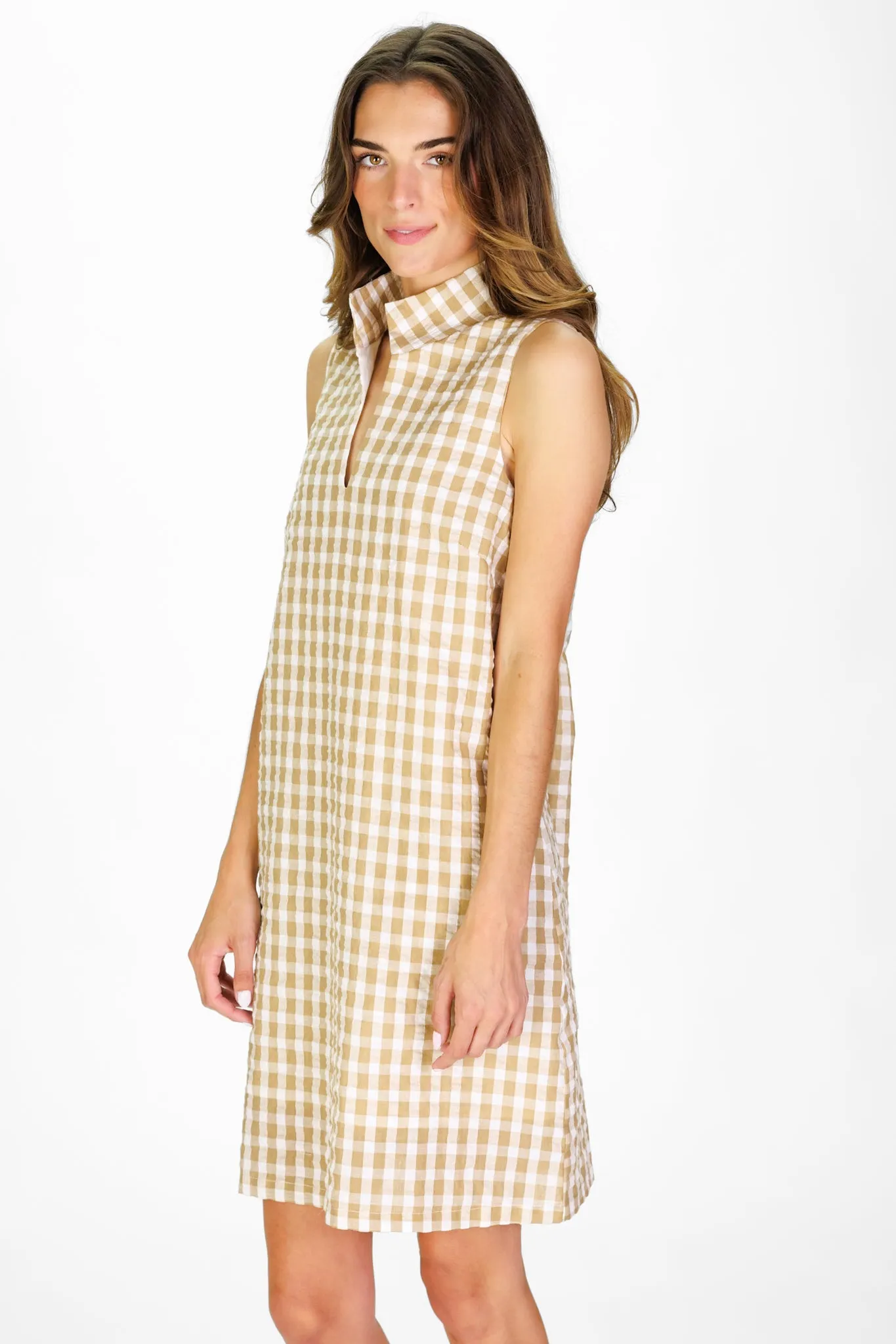 Sleeveless Fia Dress in Tan Gingham Seersucker sold by Duffield Lane product image thumbnail 4