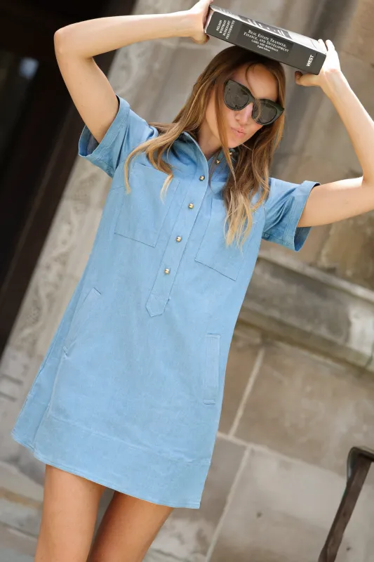 Mary Dress in Chambray Stretch Denim made by Duffield Lane