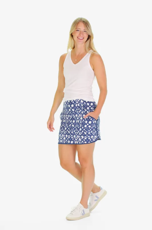 The Suzanne Skort in Navy Bowline sold by Duffield Lane