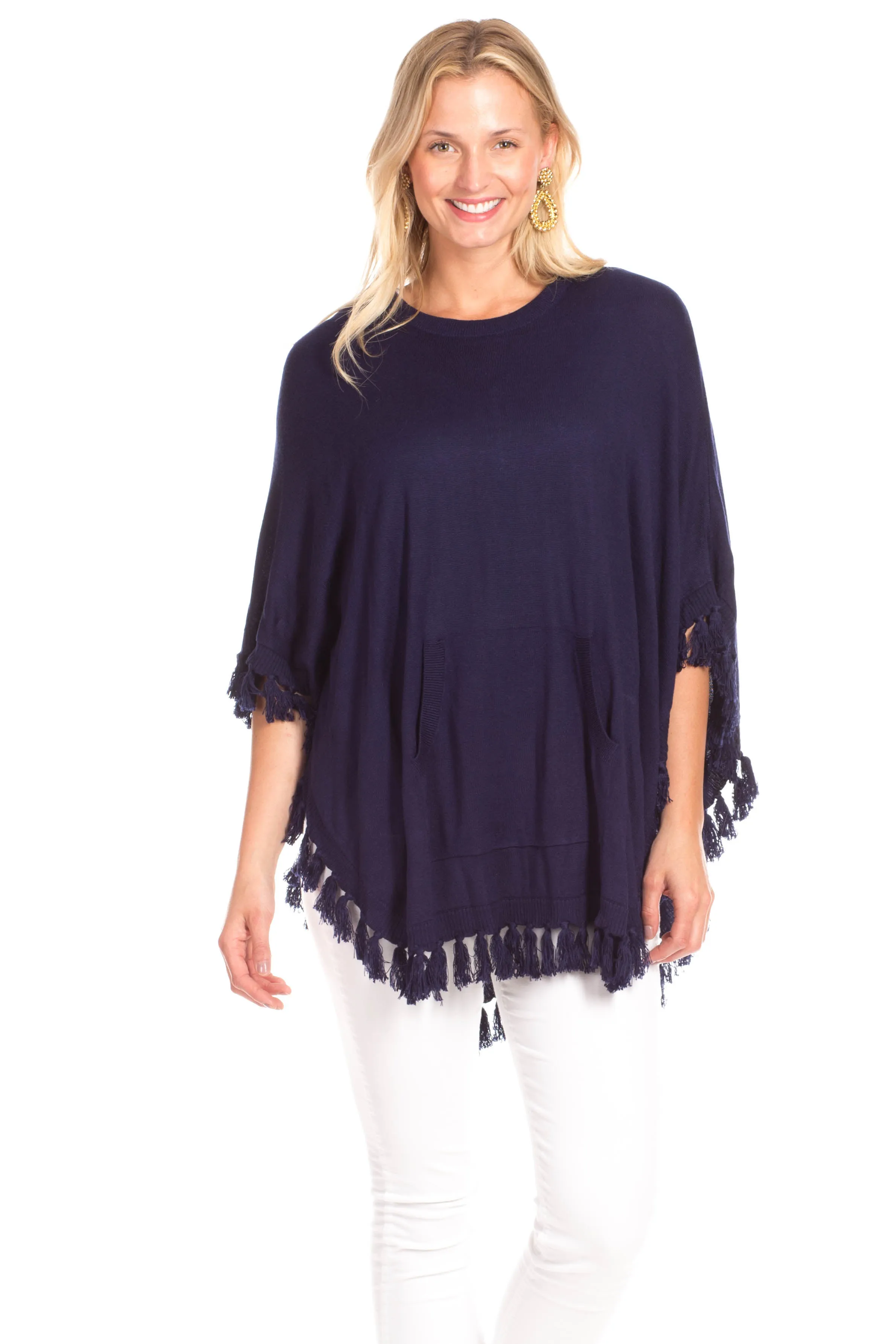 Penny Poncho in Navy sold by Duffield Lane