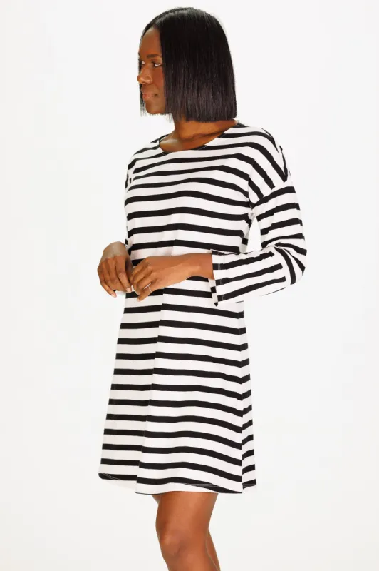 Nicole Dress in Black and White Stripe sold by Duffield Lane