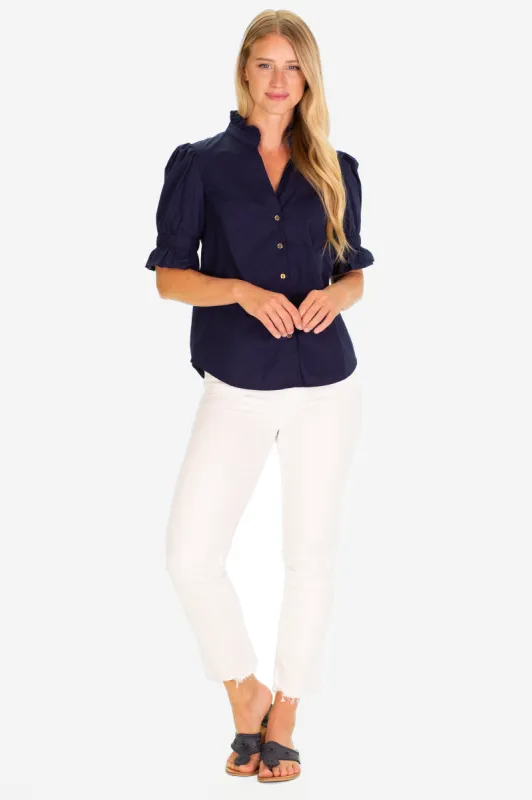 The Marlow Top in Navy Stretch sold by Duffield Lane