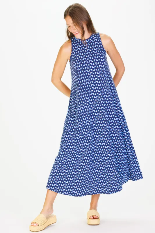 The Lennox Dress in Summer Blues sold by Duffield Lane