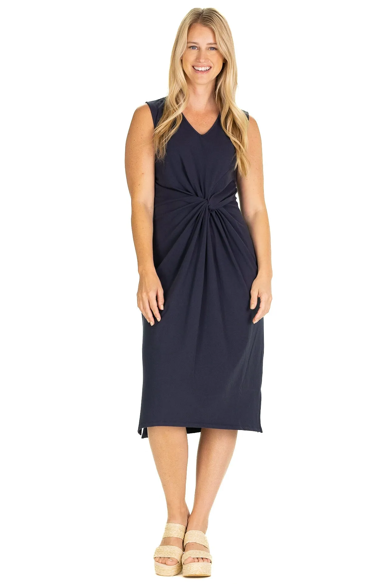 The Delia Dress in Navy sold by Duffield Lane
