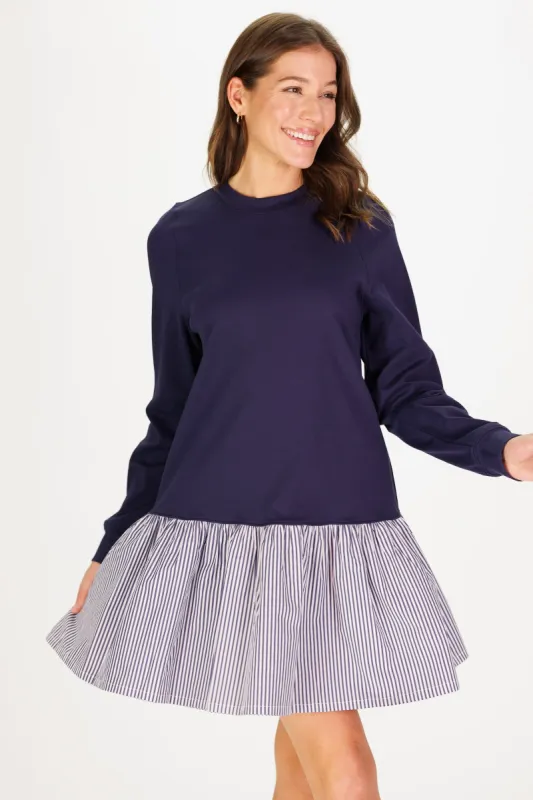 Marisol Dress in Navy/Navy & White Stripe sold by Duffield Lane