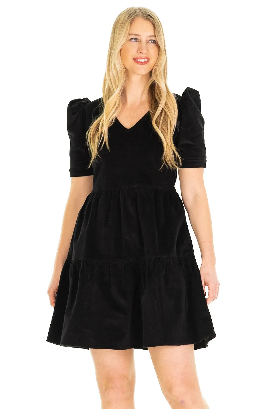 Marcie Tiered Dress in Black Corduroy sold by Duffield Lane product image thumbnail 2