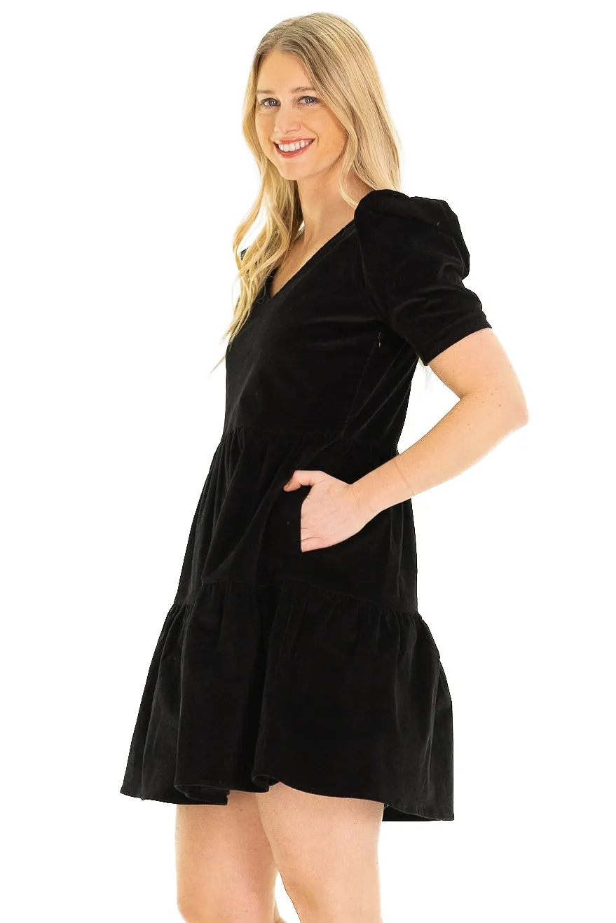 Marcie Tiered Dress in Black Corduroy sold by Duffield Lane product image thumbnail 3