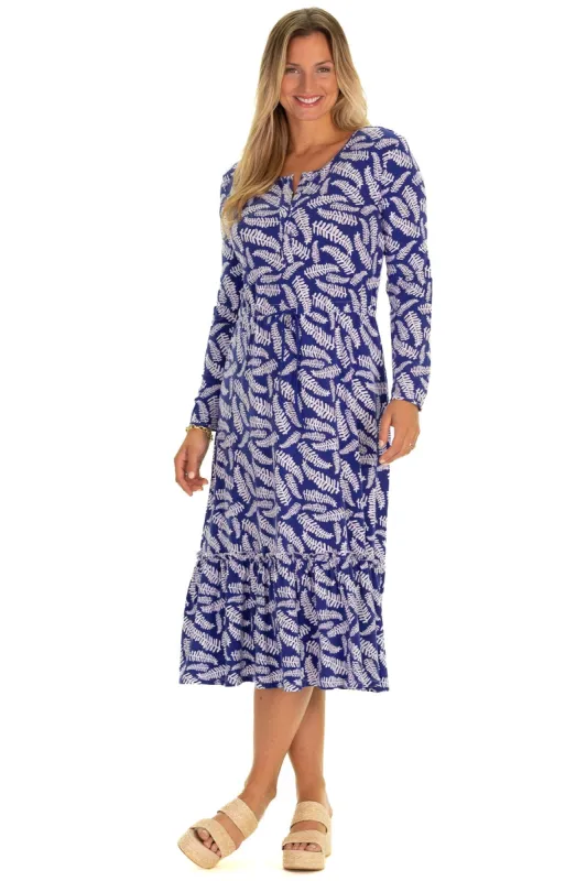 The Mosa Midi Dress in Blue Fern sold by Duffield Lane