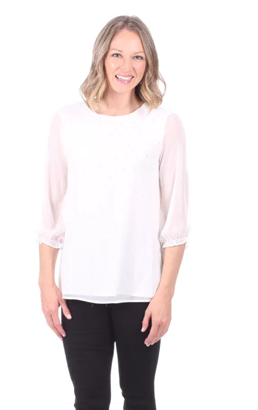 Adeline Top in White Shimmer Dot sold by Duffield Lane