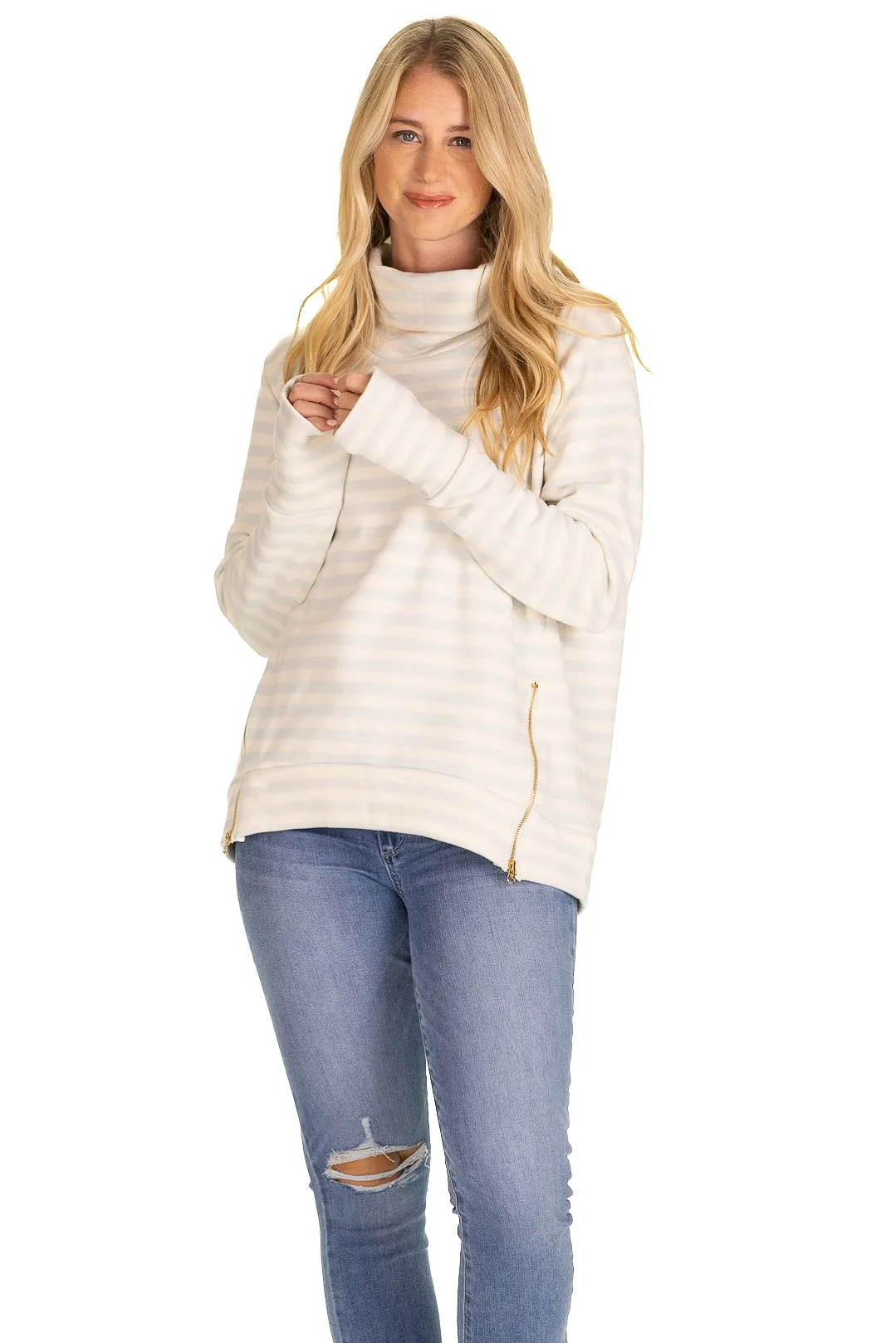 Minley Pullover In Light Blue & Cream Stripe sold by Duffield Lane
