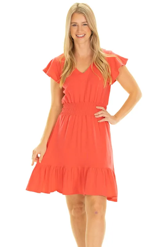 The Leona Dress in Watermelon sold by Duffield Lane