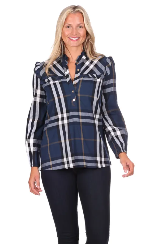 Celeste Top in Navy Plaid sold by Duffield Lane