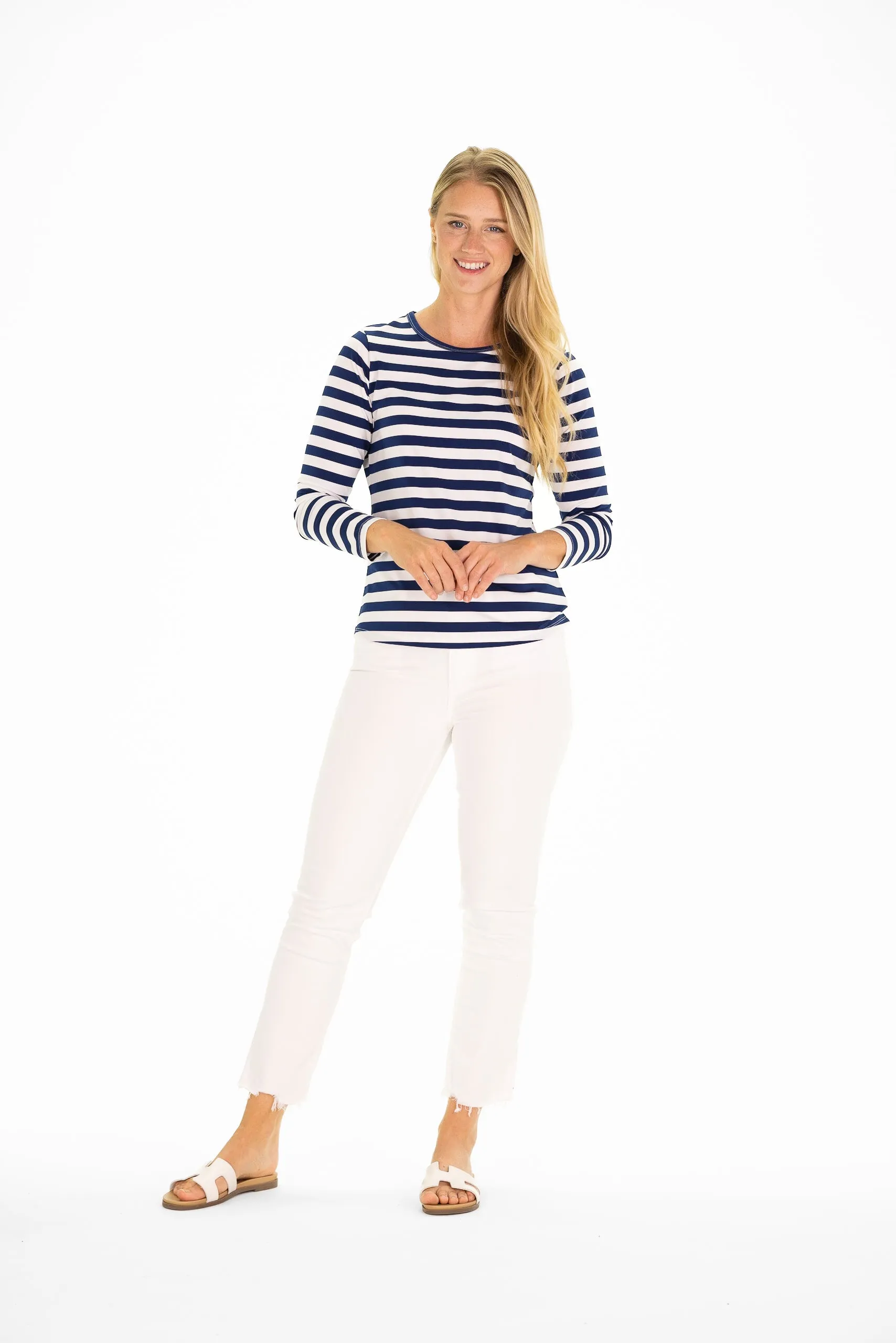 Sunnie Sun Shirt in Royal Navy & White Stripe sold by Duffield Lane