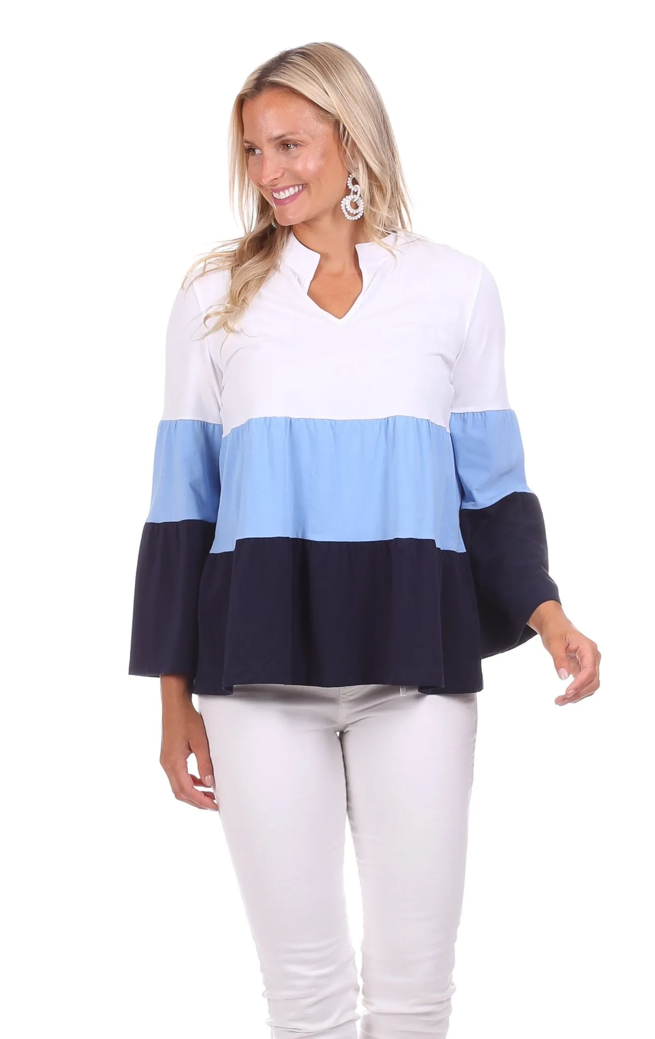 Tate Top in Hydrangea, Navy & White sold by Duffield Lane