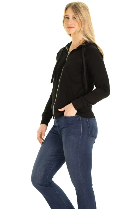 The Freya Full Zip Hoodie in Black sold by Duffield Lane