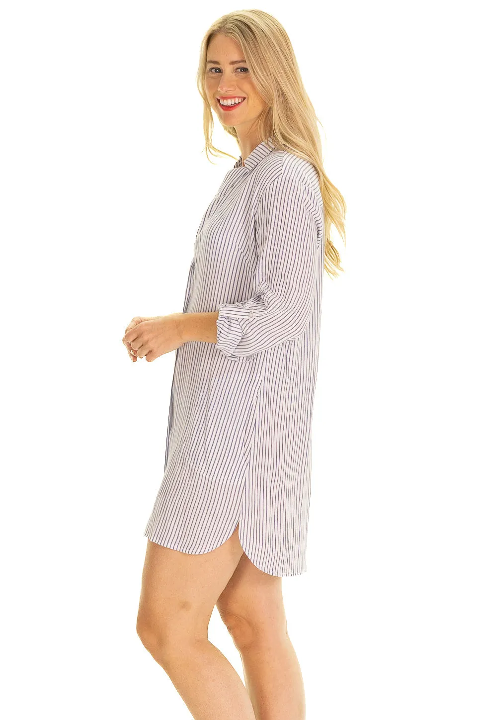 The Flagler Coverup in Blue Gauze Stripe sold by Duffield Lane product image thumbnail 2