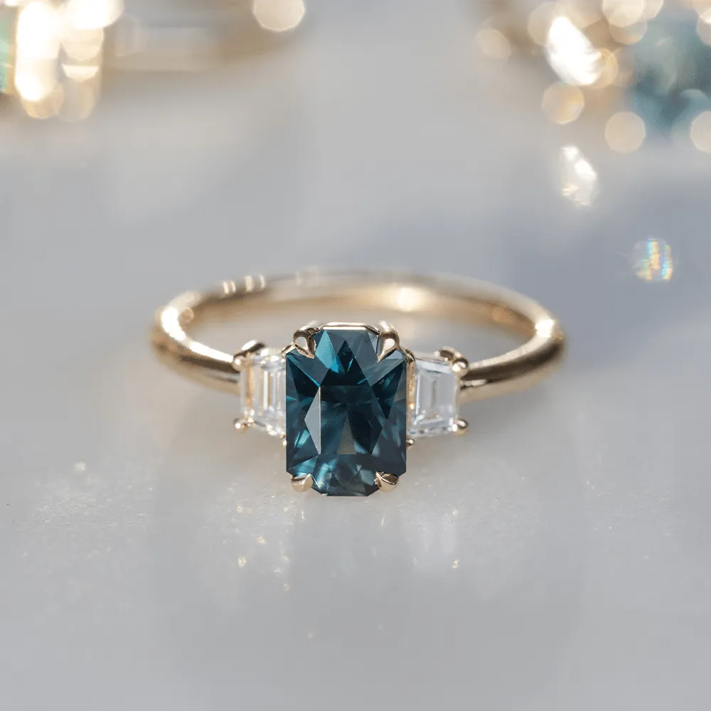 1.78ct Teal Sapphire & White Diamond Three-Stone Engagement Ring sold by Marrow Fine product image thumbnail 4