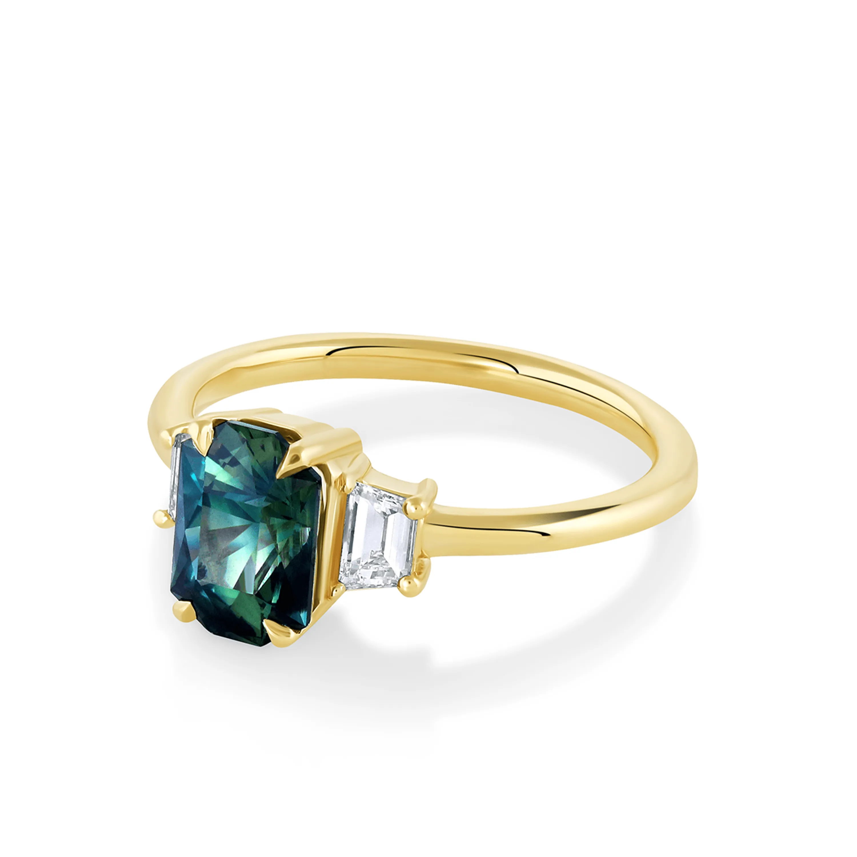 1.78ct Teal Sapphire & White Diamond Three-Stone Engagement Ring sold by Marrow Fine product image thumbnail 2