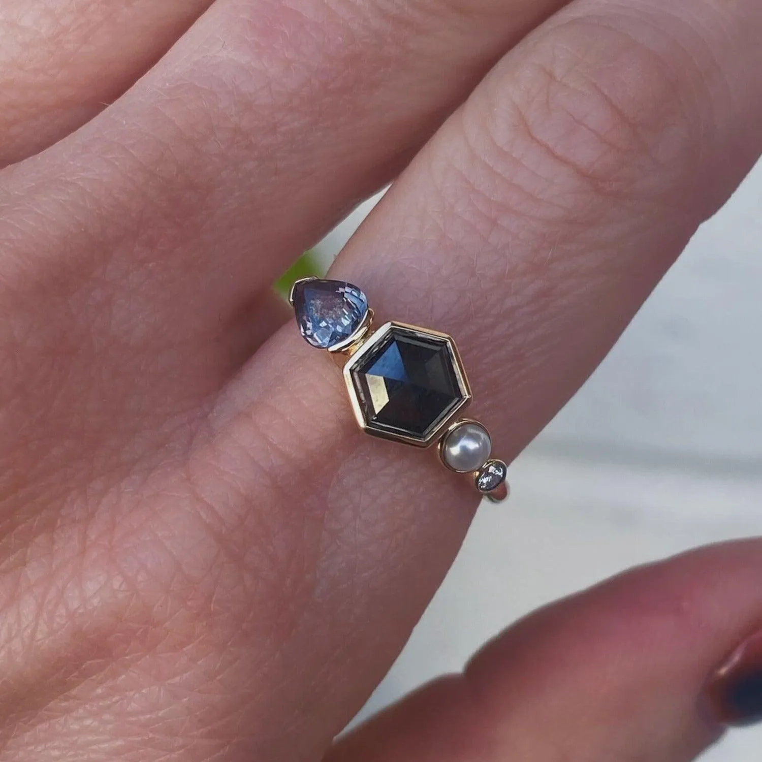 0.98ct Black Diamond Hex and Sapphire Linear Band sold by Marrow Fine product image thumbnail 2