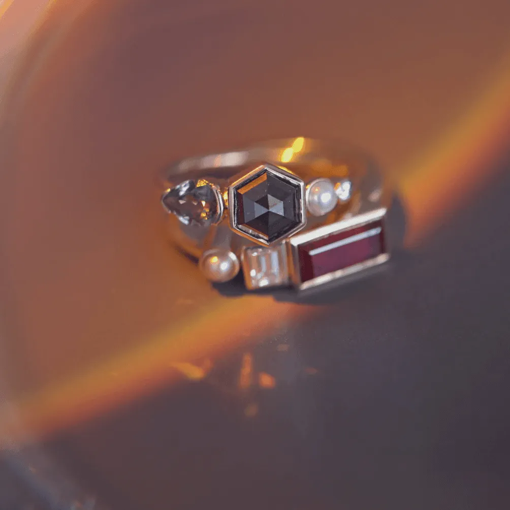 0.98ct Black Diamond Hex and Sapphire Linear Band sold by Marrow Fine product image thumbnail 4