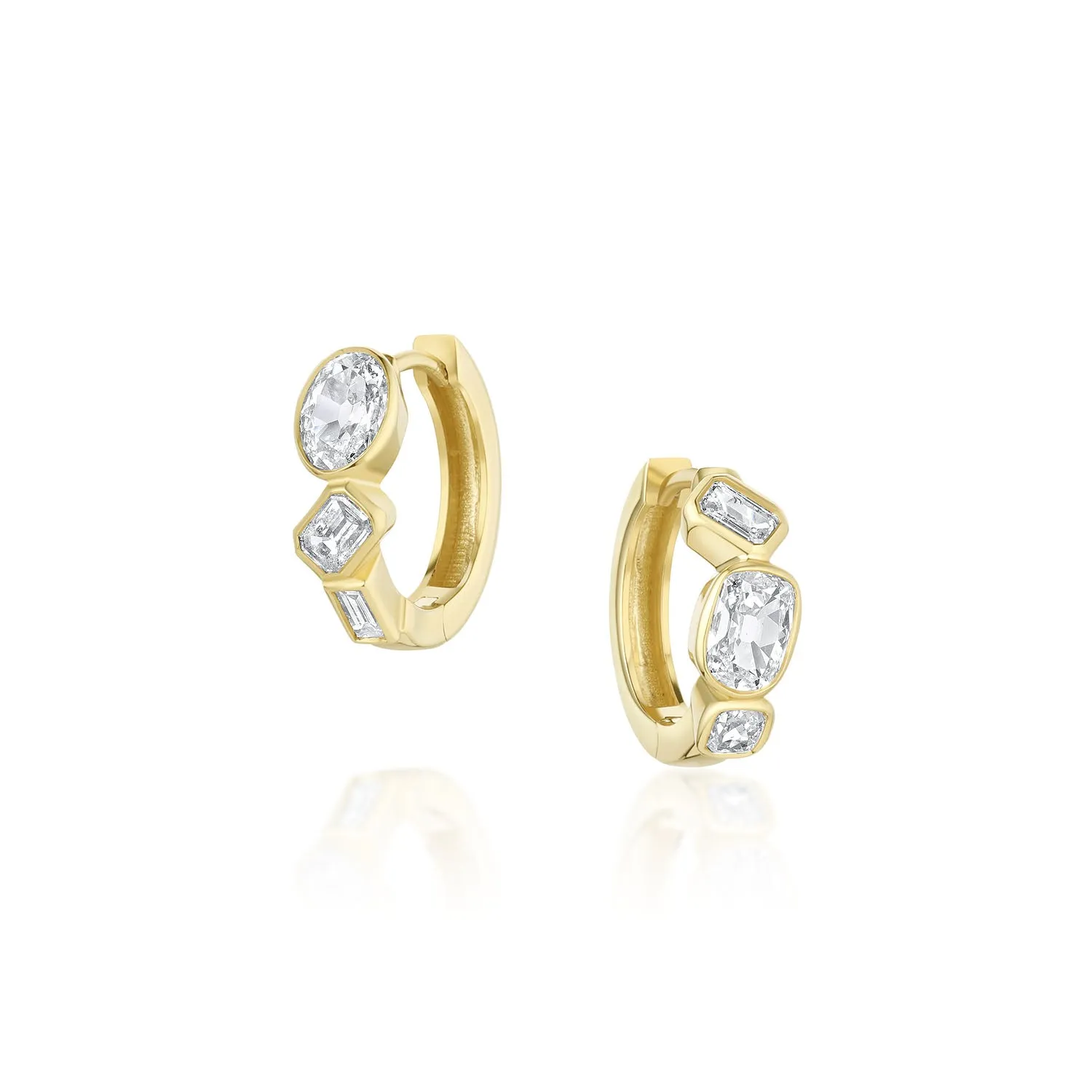 1.33tcw Mixed Shape Diamond Huggies sold by Marrow Fine