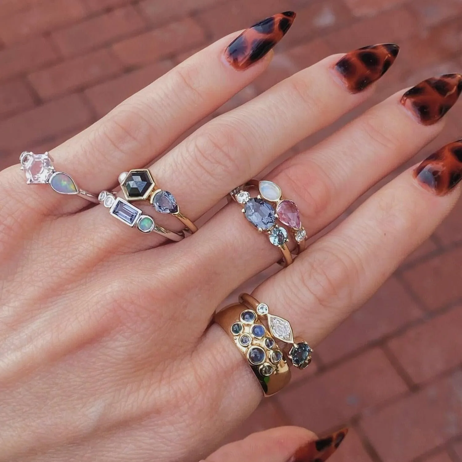 0.55ct Sapphire Rose Cut and Opal Linear Band sold by Marrow Fine product image thumbnail 5