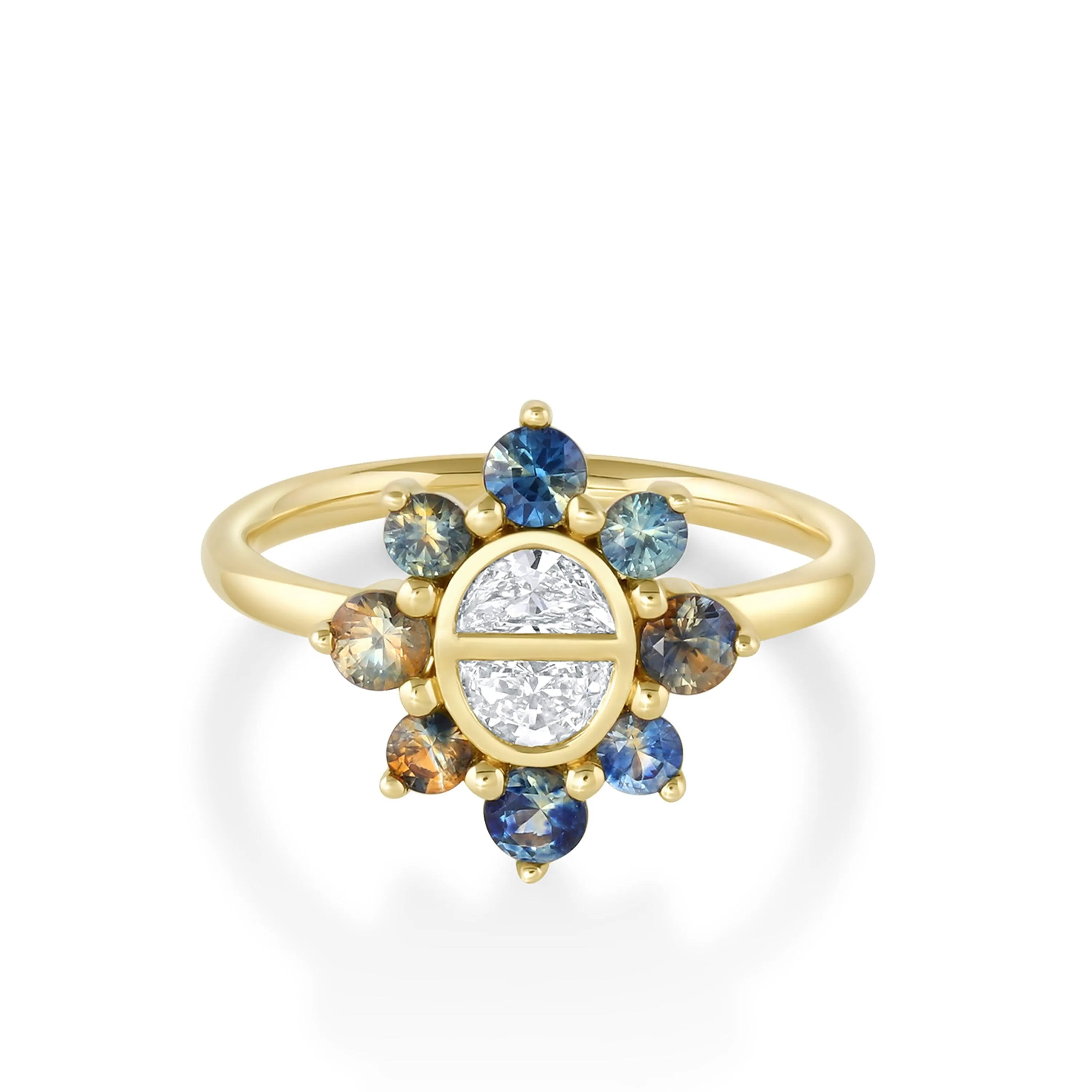 Half Moon Diamond & Montana Sapphire Ballerina Ring sold by Marrow Fine